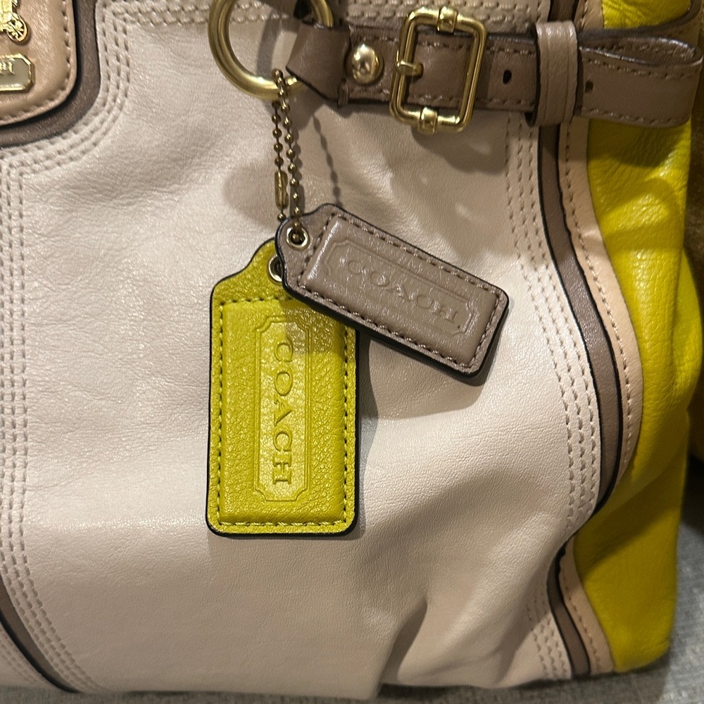 Coach White and Yellow Satchel - Picture 3 of 12